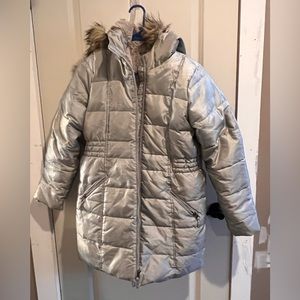 Girls Lands End puffer coat silver XL